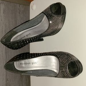 Madden girl satin look rhinestone platform heels 5in